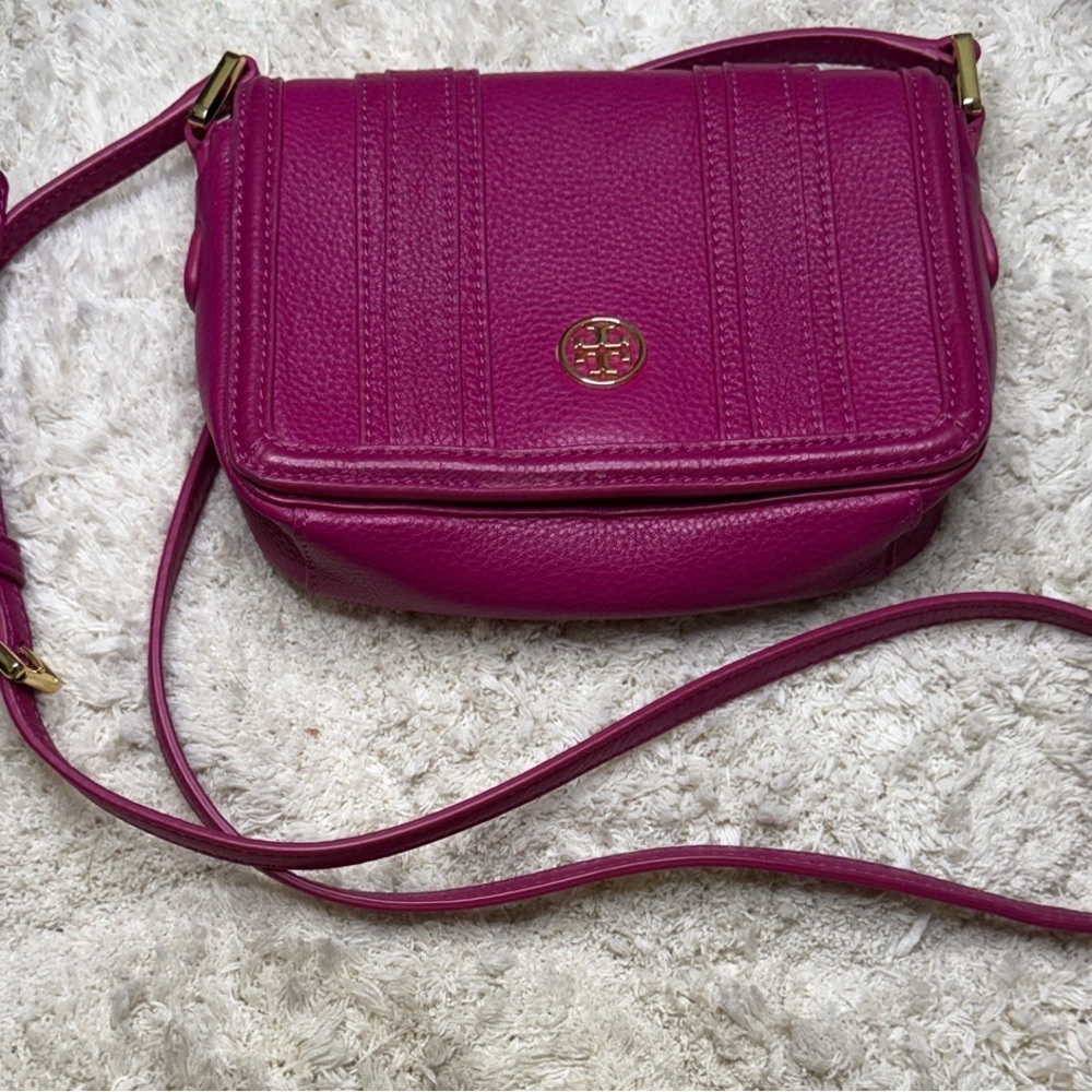 Tory Burch Fuchsia Landon Mini Pebbled Leather Crossbody